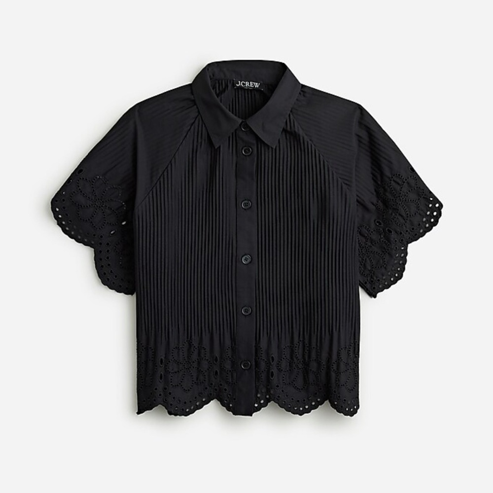 J. Crew Pleated eyelet-trim shirt in cotton poplin